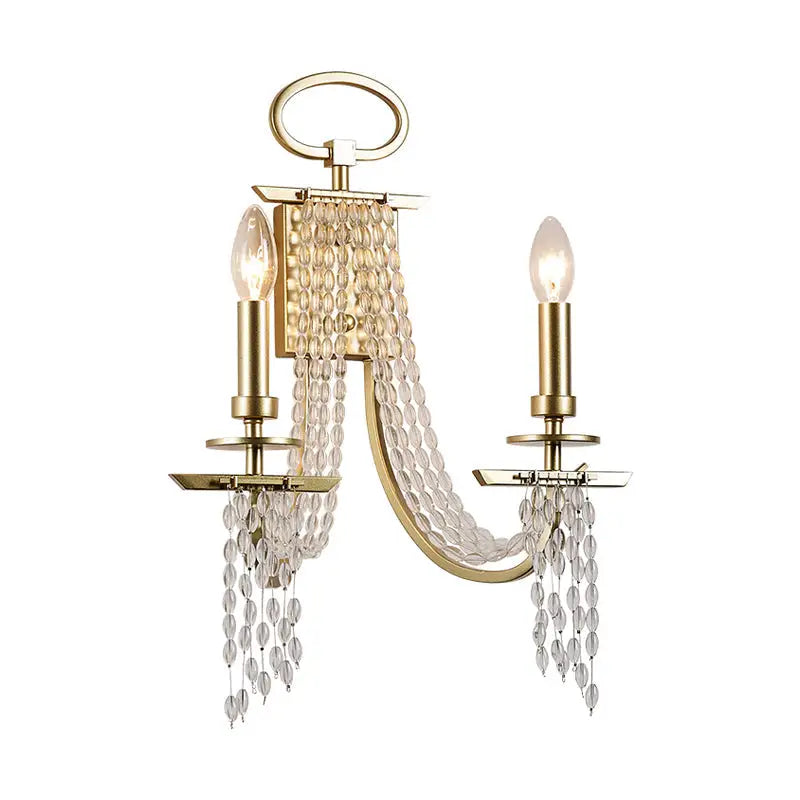 Gold crystal candle sconce by Decorbites with hanging crystal beads on Tampa Home & Garden Store