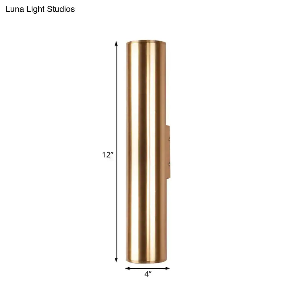 Decorbites modern gold metal wall lamp for corridor; 12in tall cylindrical tube with wall mount on Tampa Home & Garden Store