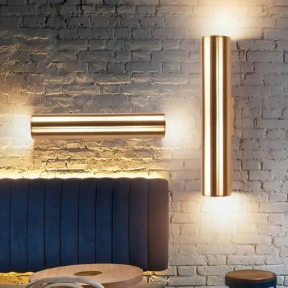Gold metal wall lamp set of 2; horizontal bar sconce and vertical cylinder light corridor on Tampa Home & Garden Store