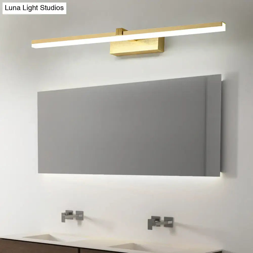 Gold LED Vanity Light bar with brass finish above gray bathroom mirror Decorbites Vanity Lights on Tampa Home & Garden Store