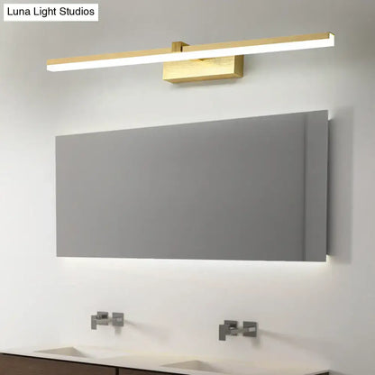 Gold LED Vanity Light bar with brass finish above gray bathroom mirror Decorbites Vanity Lights on Tampa Home & Garden Store