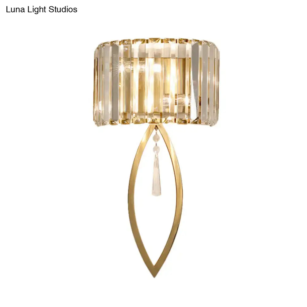 Gold Crystal Drum Sconce by Decorbites dual-light with crystal shade and gold metal frame on Tampa Home & Garden Store
