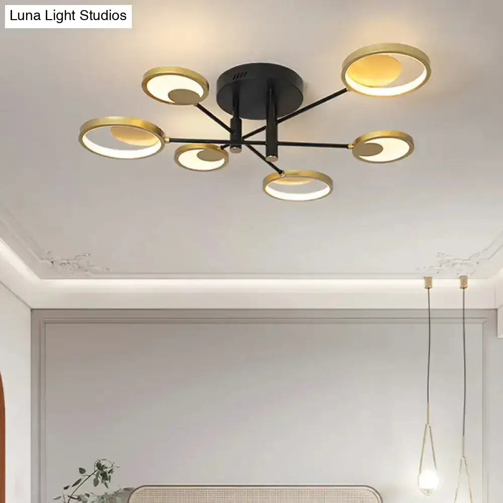 Gold Molecule Ceiling Chandelier by Decorbites with black arms and gold ring lights fixture on Tampa Home & Garden Store
