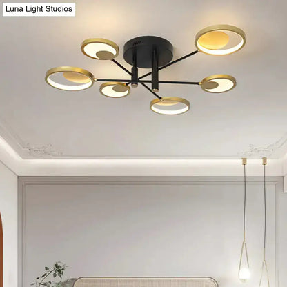 Gold Molecule Ceiling Chandelier by Decorbites with black arms and gold ring lights fixture on Tampa Home & Garden Store