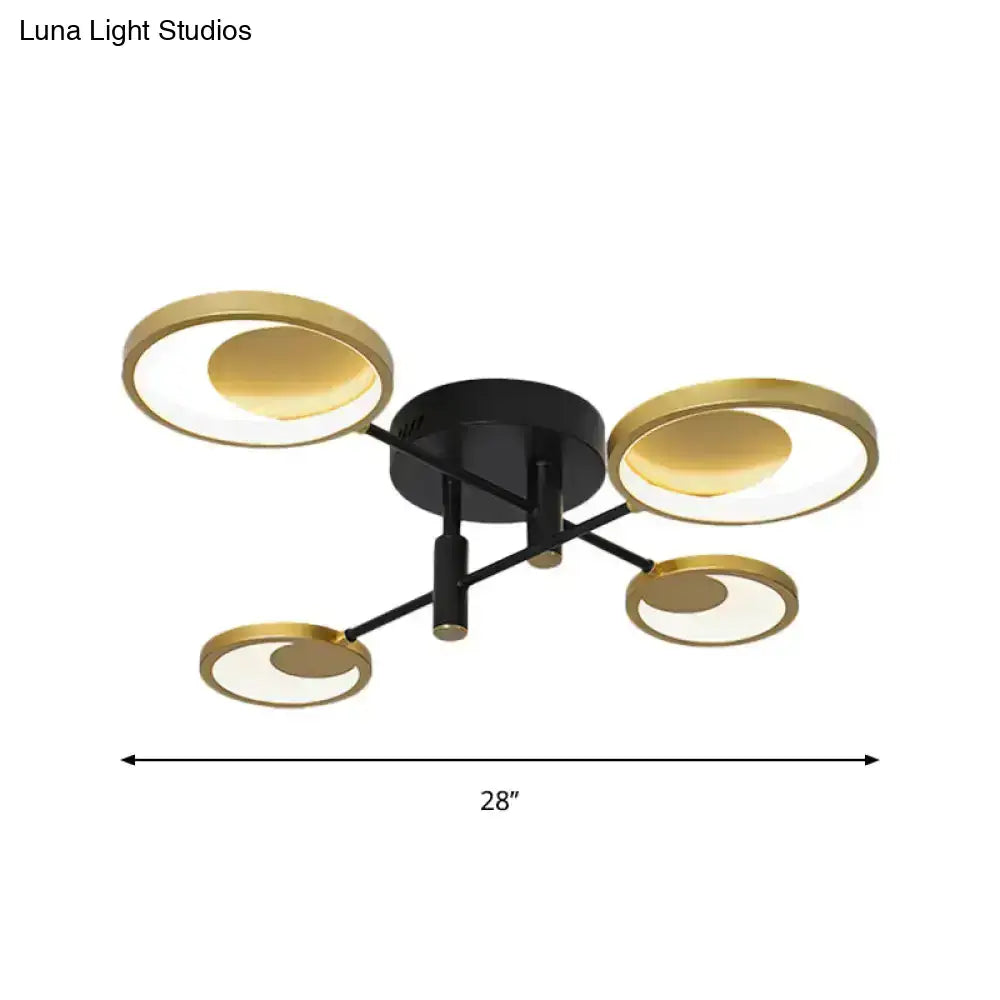 Gold Molecule Ceiling Chandelier by Decorbites black ceiling mount with four gold rings on Tampa Home & Garden Store