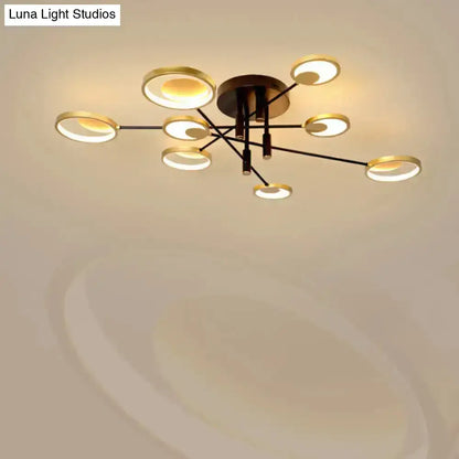 Gold Molecule Ceiling Chandelier with circular LED rings on black metal arms Decorbites on Tampa Home & Garden Store