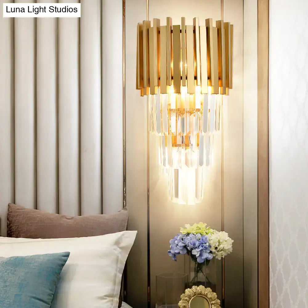 Gold crystal prism wall light fixture with hanging prisms Decorbites for dining room on Tampa Home & Garden Store