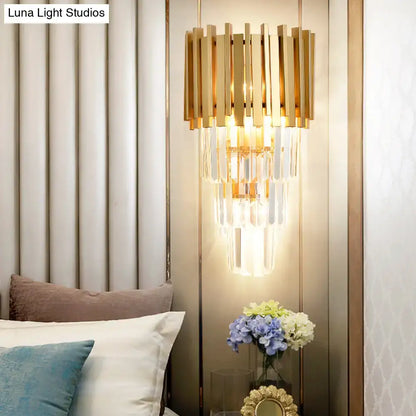 Gold crystal prism wall light fixture with hanging prisms Decorbites for dining room on Tampa Home & Garden Store