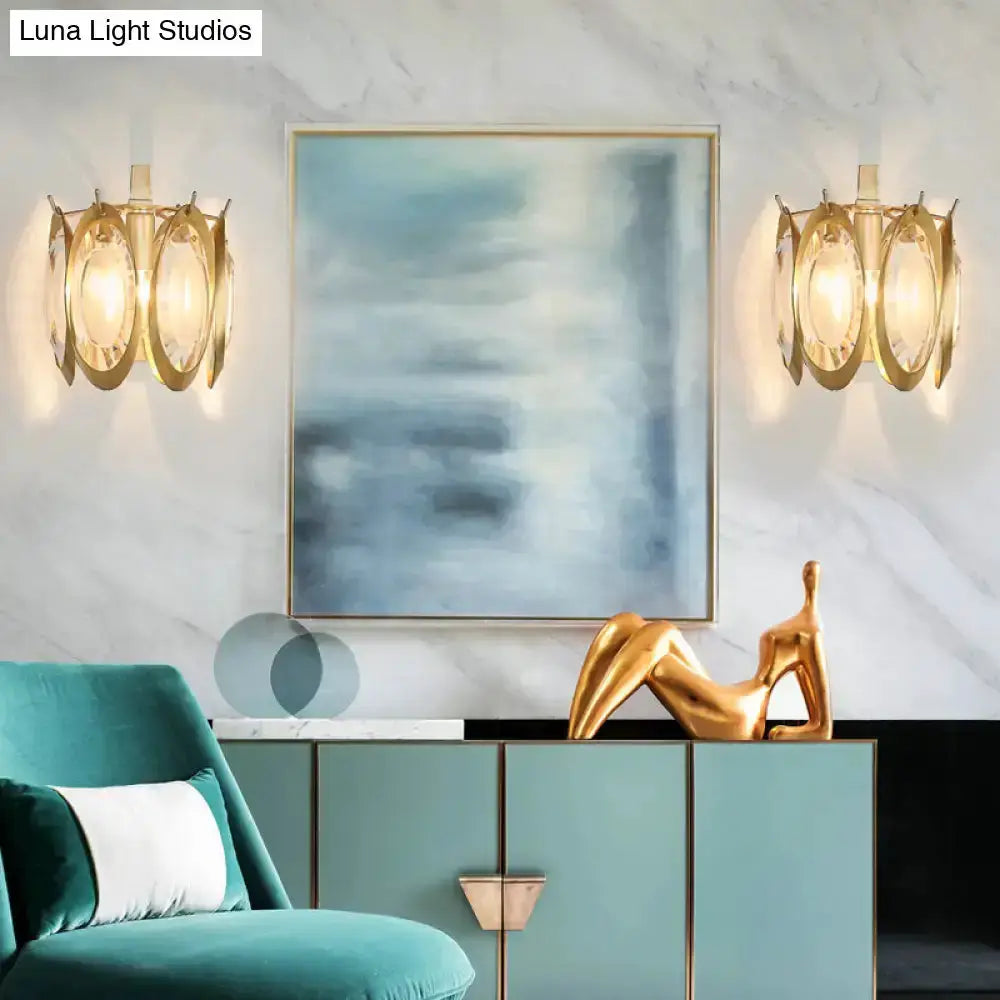 Decorbites modern gold oval crystal wall light pair for living room on Tampa Home & Garden Store