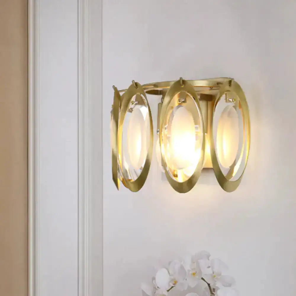 Modern gold oval sconce wall light for living room with glass panels by Decorbites on Tampa Home & Garden Store