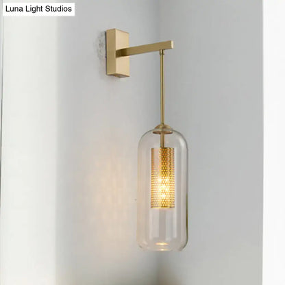 Gold Glass Bedroom Wall Sconce by Decorbites with brass finish and glass shade on wall on Tampa Home & Garden Store