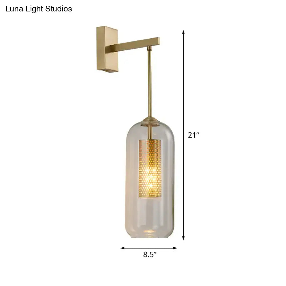 Gold Glass Bedroom Wall Sconce by Decorbites with brass mount and clear glass shade on Tampa Home & Garden Store