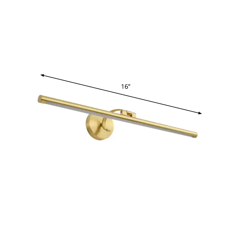 Gold pipe vanity light by Decorbites, 16-inch brass bar on round wall mount on Tampa Home & Garden Store