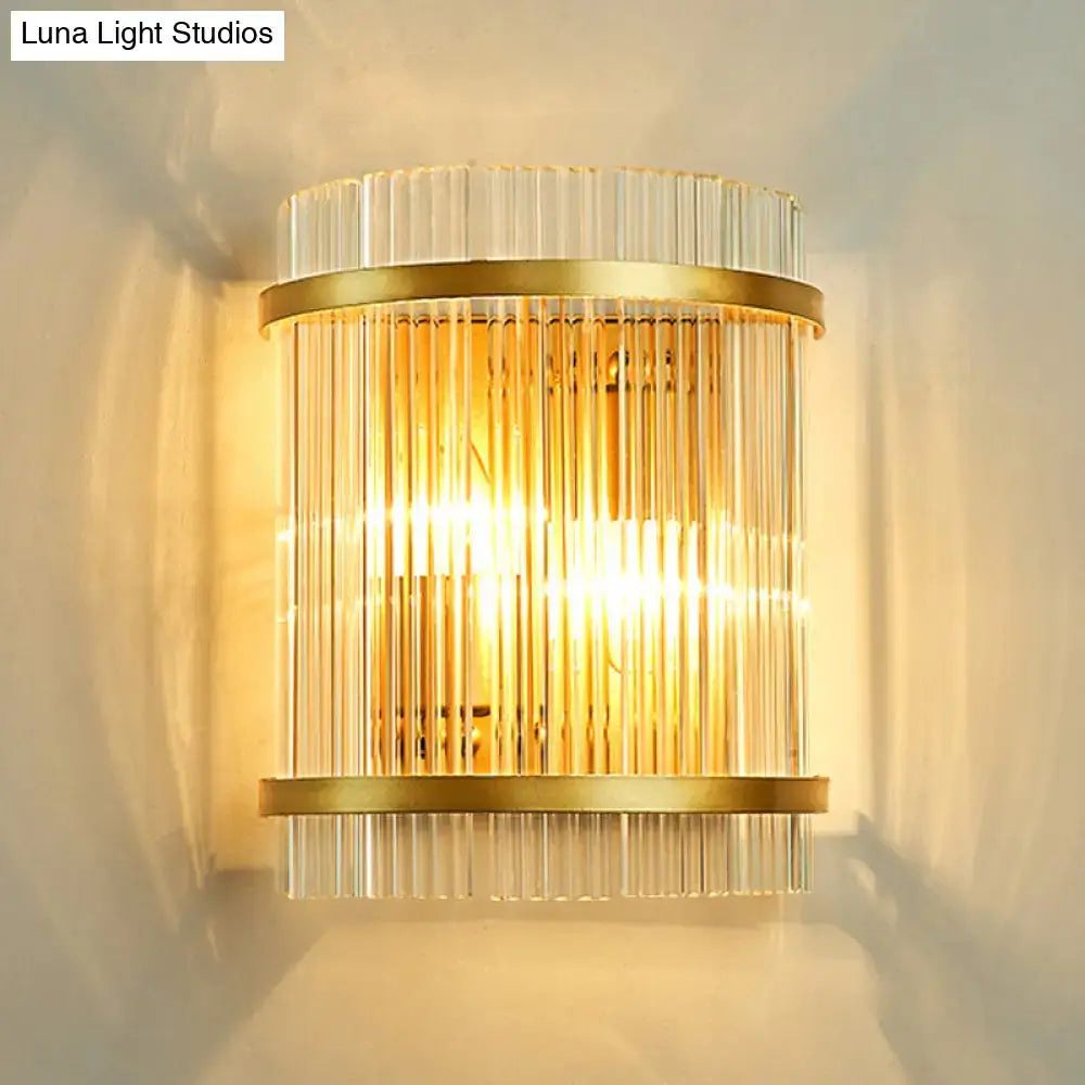 Gold ribbed glass wall sconce by Decorbites, brass-tone bands, contemporary lighting on Tampa Home & Garden Store