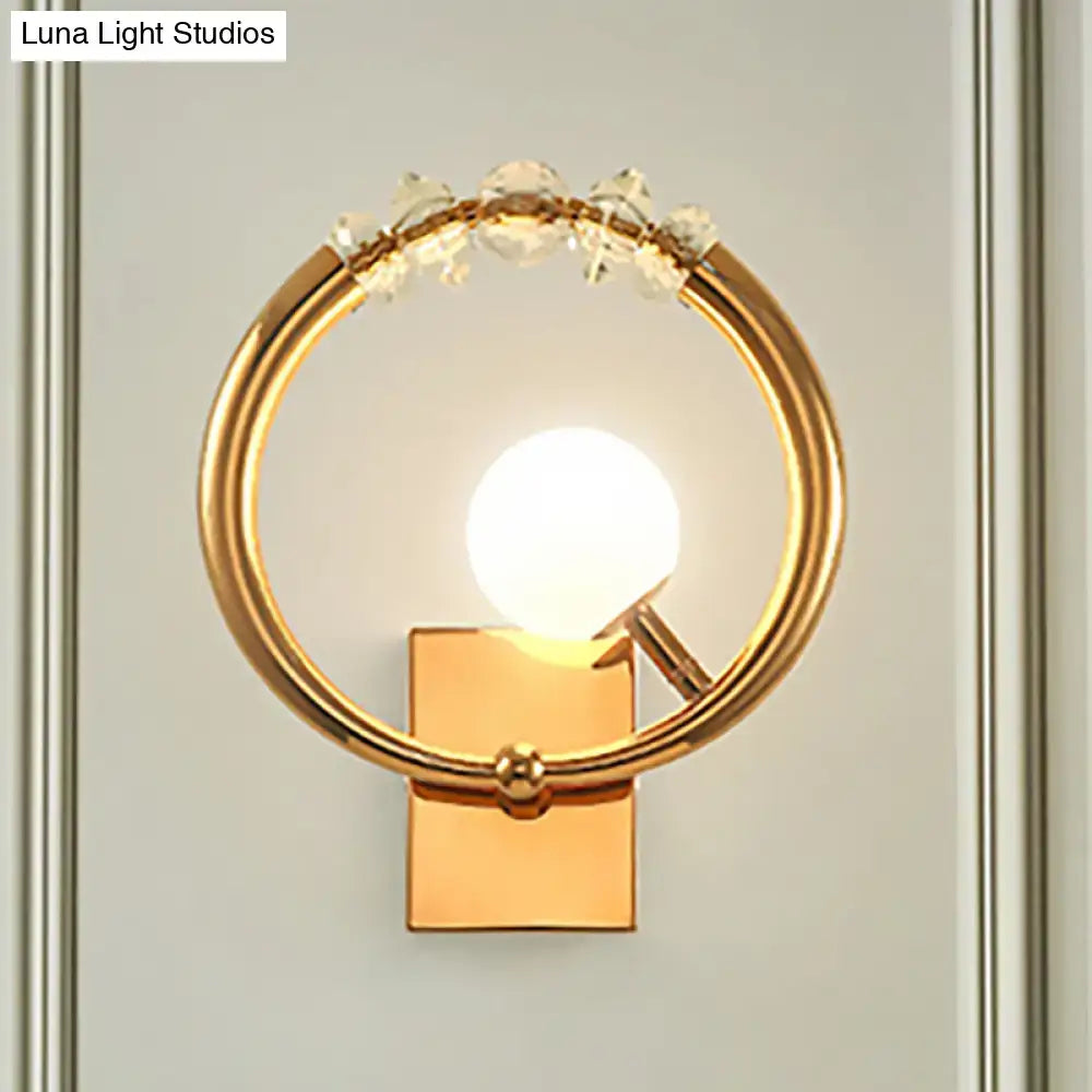 Gold crystal ring wall sconce with LED globe on metal base Decorbites on Tampa Home & Garden Store