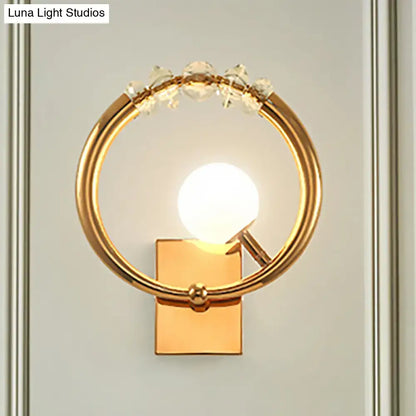 Gold crystal ring wall sconce with LED globe on metal base Decorbites on Tampa Home & Garden Store