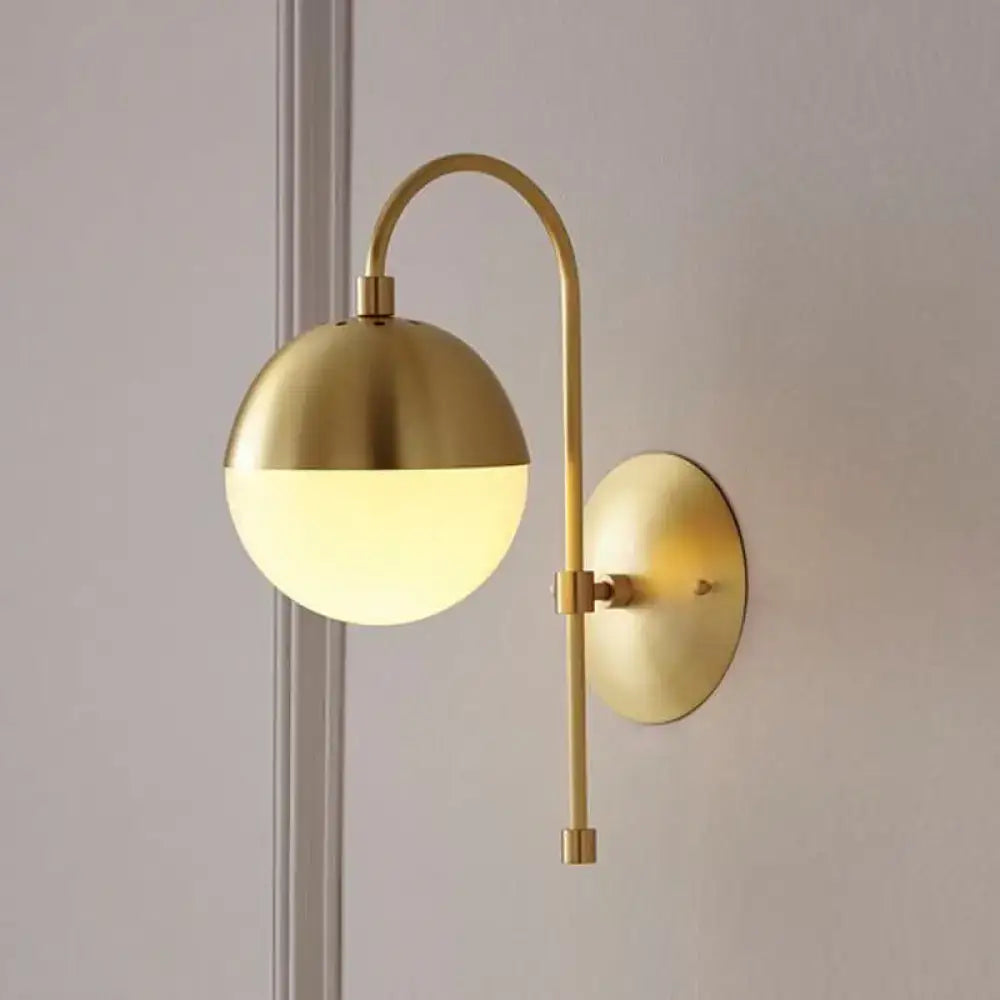 Gold opal glass wall lamp with brass arc and round backplate Decorbites on Tampa Home & Garden Store