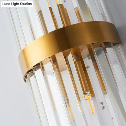 Gold-plated crystal rod wall sconce with clear prisms and gold band, Decorbites on Tampa Home & Garden Store
