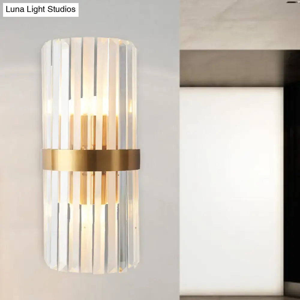 Gold-Plated Crystal Rod Wall Sconce by Decorbites, clear crystal rods with brass band on Tampa Home & Garden Store