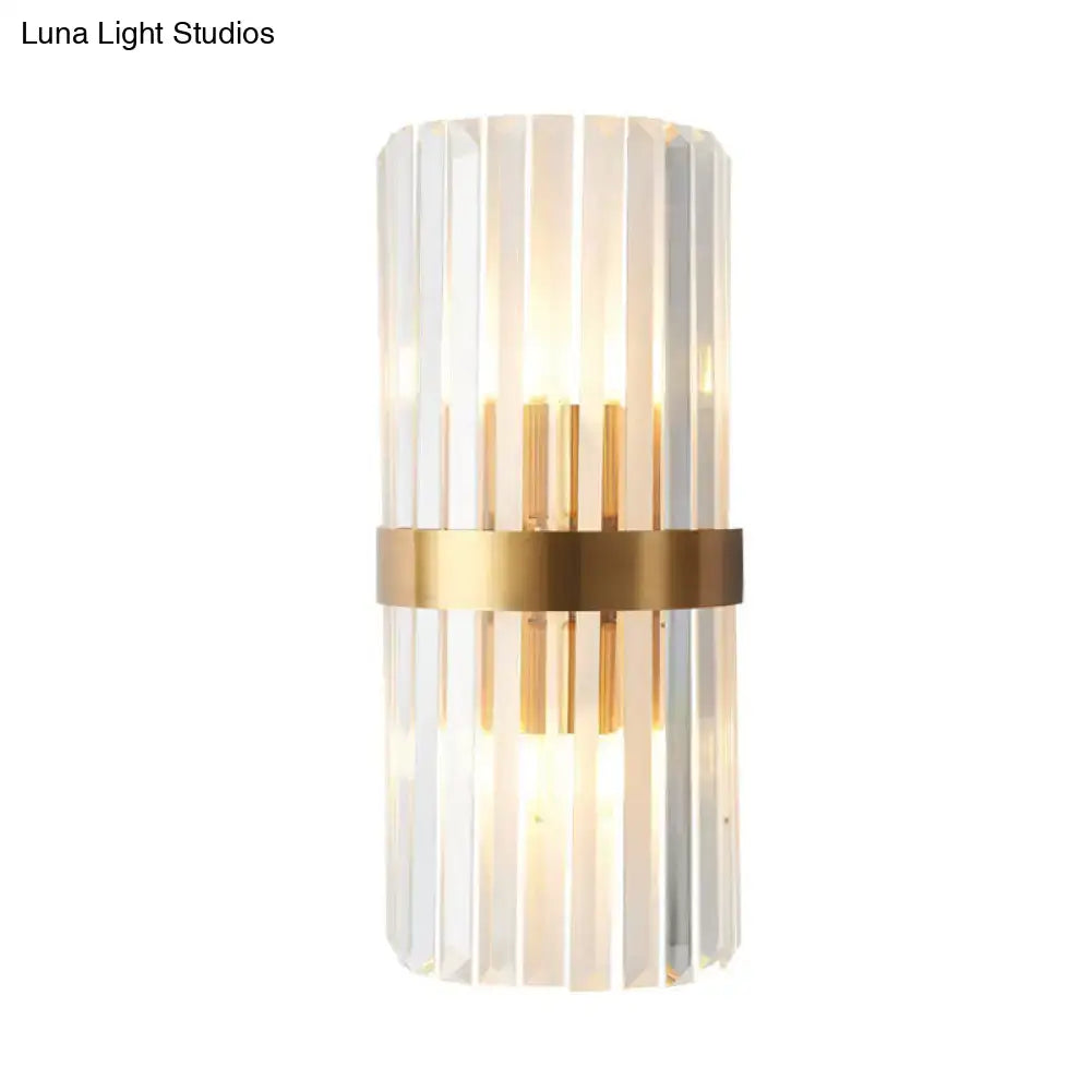 Gold-Plated Crystal Rod Wall Sconce Decorbites with crystal prisms and gold band on Tampa Home & Garden Store