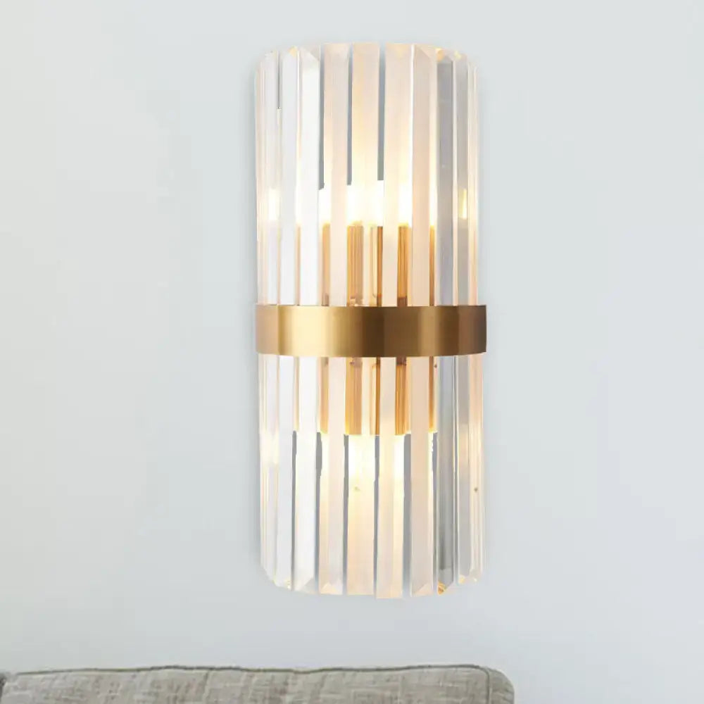 Gold-plated crystal rod wall sconce by Decorbites featuring prism strands and brass band on Tampa Home & Garden Store