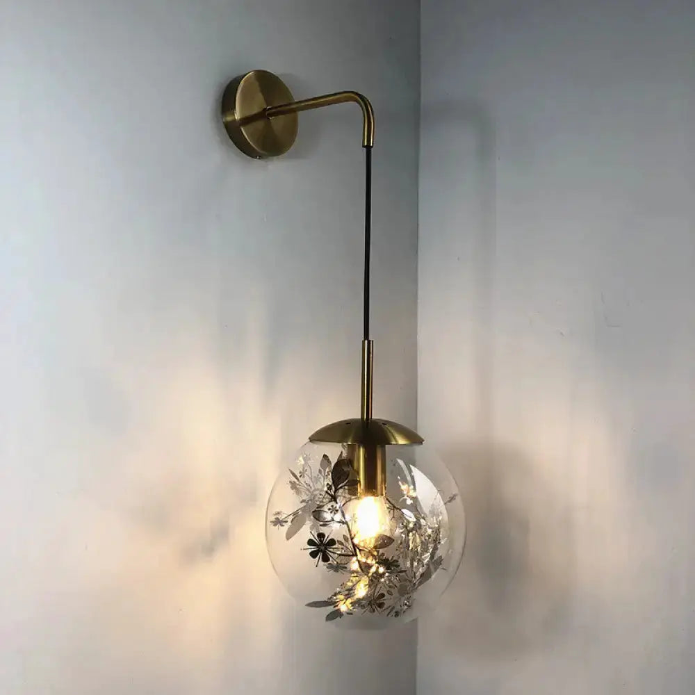 Modern gold glass globe sconce with etched leaf pattern, wall-mount Decorbites on Tampa Home & Garden Store