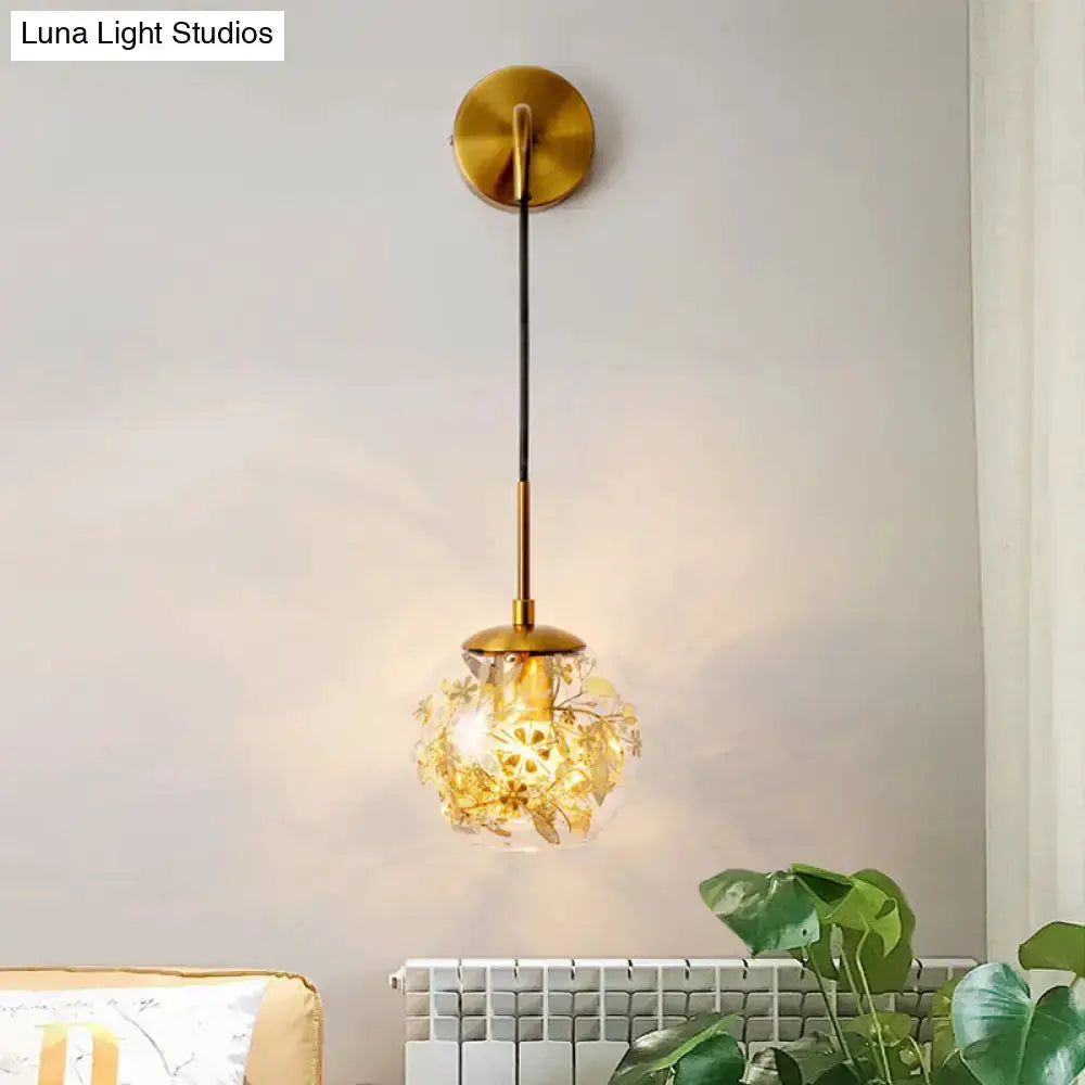 Modern gold shattered-leaf clear glass globe sconce with brass mount for bedroom Decorbites on Tampa Home & Garden Store
