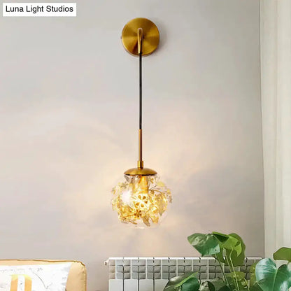 Modern gold shattered-leaf clear glass globe sconce with brass mount for bedroom Decorbites on Tampa Home & Garden Store