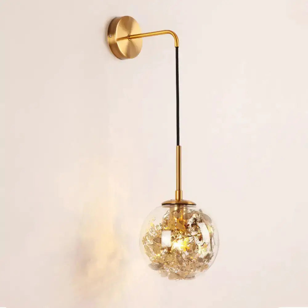 Decorbites modern gold shattered leaf clear glass globe wall sconce for bedroom on Tampa Home & Garden Store