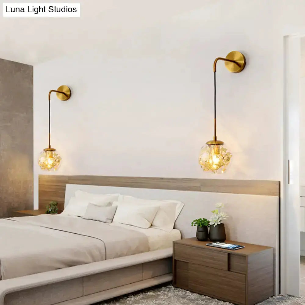Modern gold shattered-leaf clear glass globe sconce pair for bedroom by Decorbites on Tampa Home & Garden Store