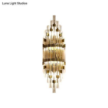 Gold crystal three-light rod sconce by Decorbites with cascading glass rods on Tampa Home & Garden Store