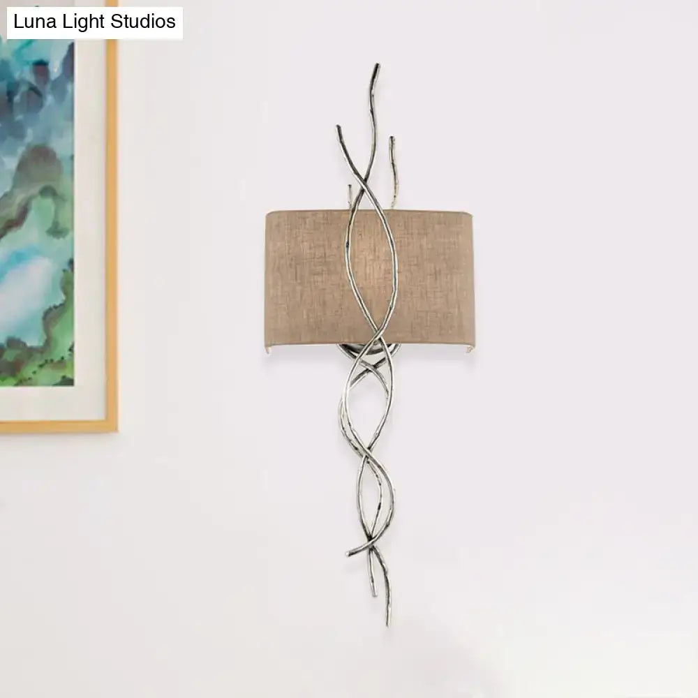 Gold Silver Branch Sconce wall-mounted with beige fabric shade by Decorbites, metal stems on Tampa Home & Garden Store