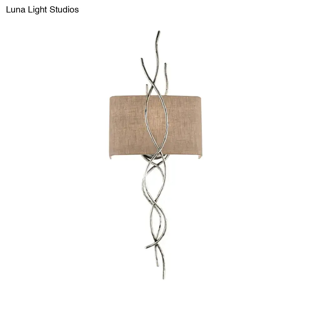 Gold Silver Branch Sconce with twisting metal branches and tan fabric shade on Tampa Home & Garden Store