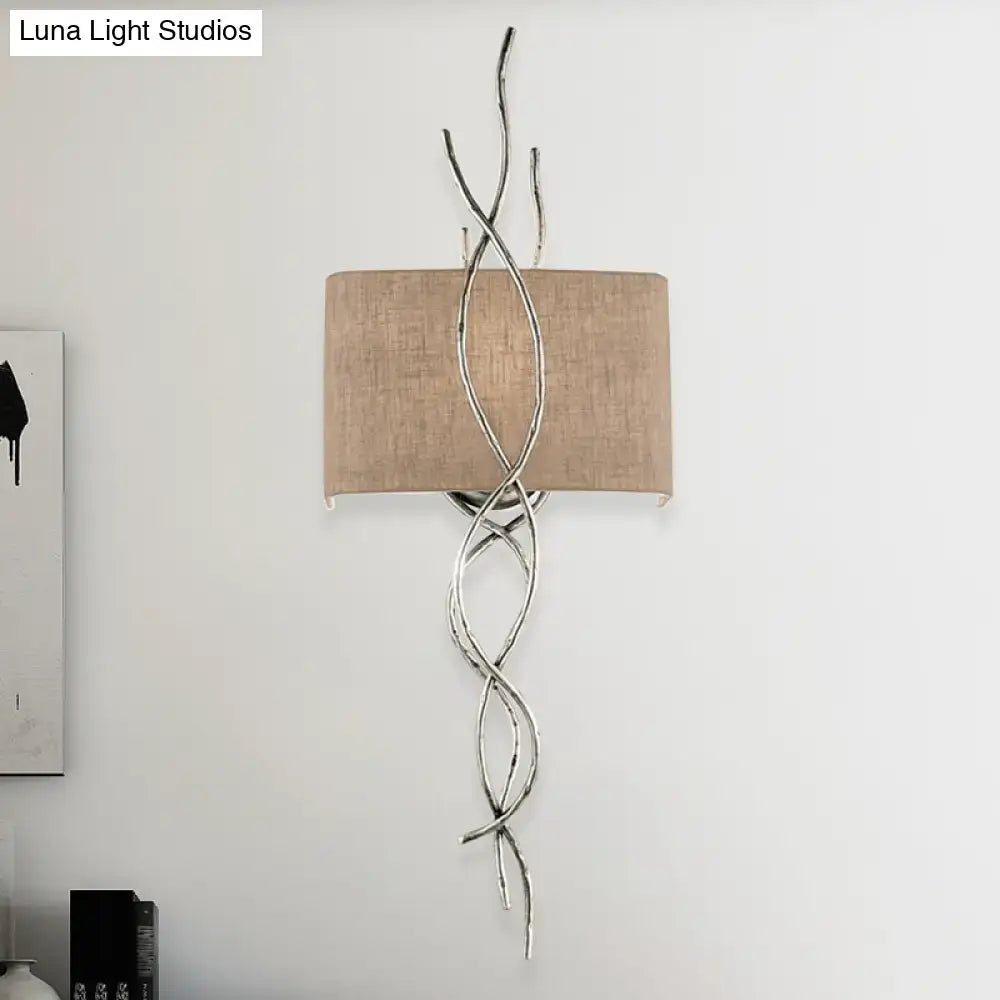 Gold Silver Branch Sconce with twisting metallic branches and beige fabric shade Decorbites on Tampa Home & Garden Store