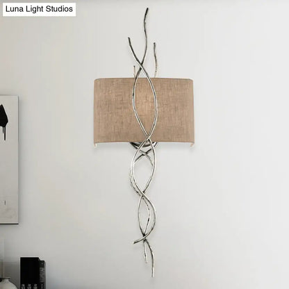 Gold Silver Branch Sconce with twisting metallic branches and beige fabric shade Decorbites on Tampa Home & Garden Store