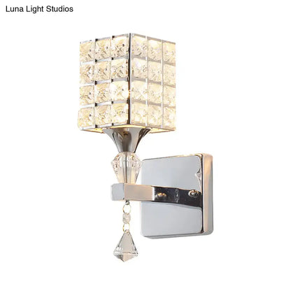 Gold Silver Crystal Sconce with square crystal shade and hanging pendant on Tampa Home & Garden Store