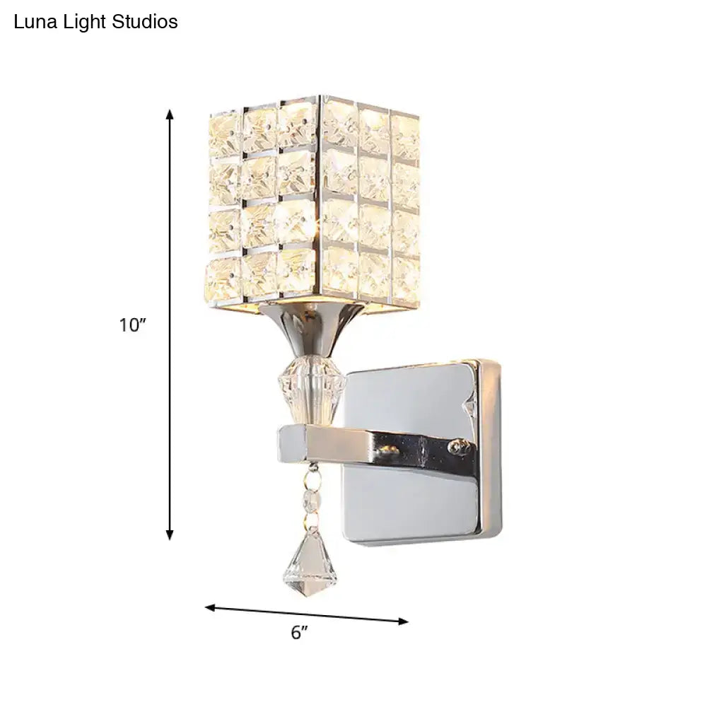 Decorbites Gold Silver Crystal Sconce wall light with square crystal shade and hanging pendant on Tampa Home & Garden Store