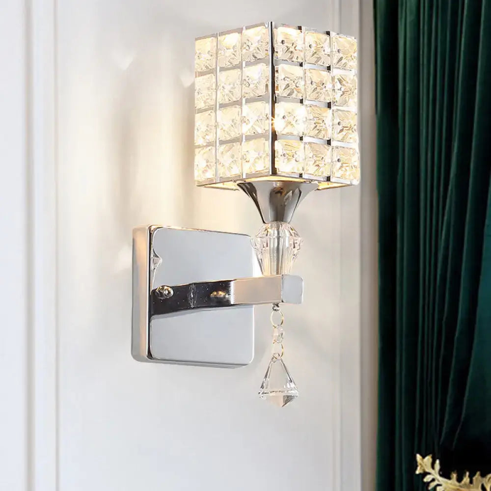 Gold Silver Crystal Sconce with chrome backplate and cube crystal shade Decorbites on Tampa Home & Garden Store