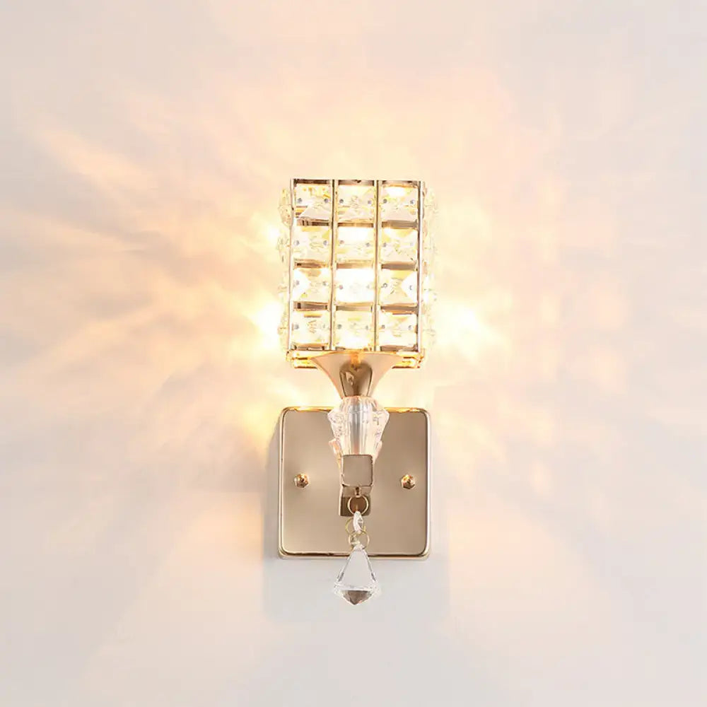 Gold Silver Crystal Sconce with crystal block shade by Decorbites on Tampa Home & Garden Store