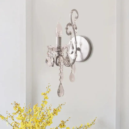 Crystal Drop Wall Sconce by Decorbites in silver with hanging crystal prisms on Tampa Home & Garden Store