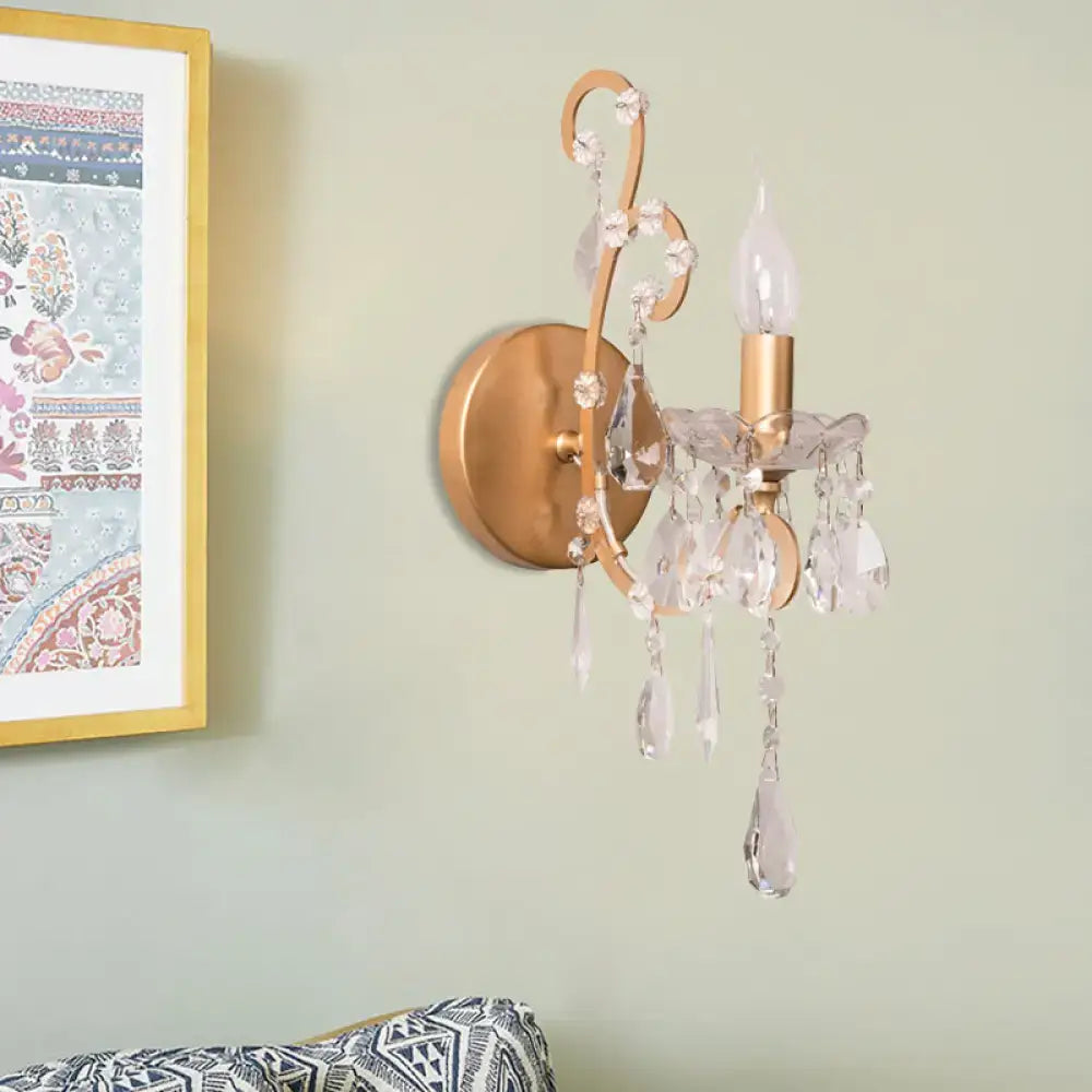 Crystal Drop Wall Sconce gold/brass finish with hanging crystal prisms Decorbites on Tampa Home & Garden Store