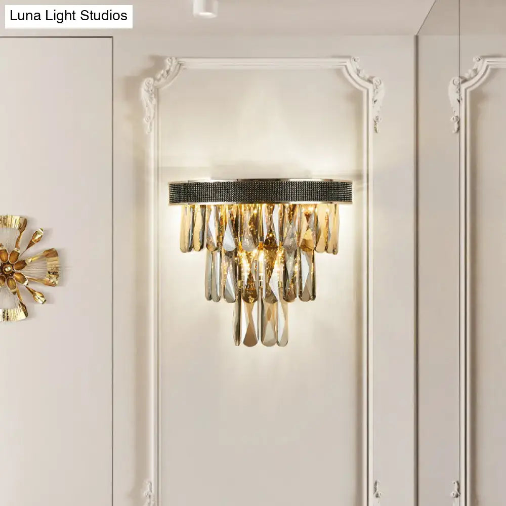 Gold Crystal Block Lamp Compact wall sconce with hanging gold crystal prisms Decorbites on Tampa Home & Garden Store