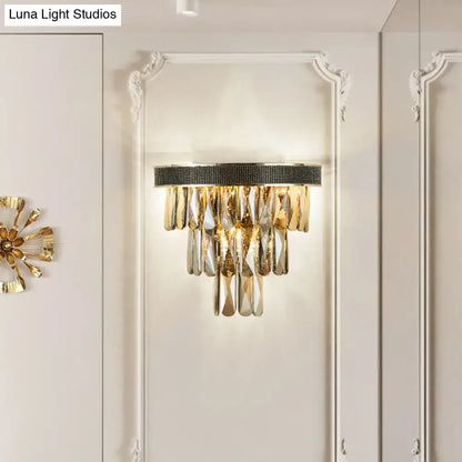 Gold Crystal Block Lamp Compact wall sconce with hanging gold crystal prisms Decorbites on Tampa Home & Garden Store