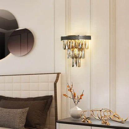 Gold Crystal Block Lamp Smoke Gray Compact by Decorbites; crystal drop wall sconce on Tampa Home & Garden Store
