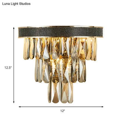 Gold Crystal Block Lamp Smoke Gray Compact chandelier with cascading faceted prisms Decorbites on Tampa Home & Garden Store