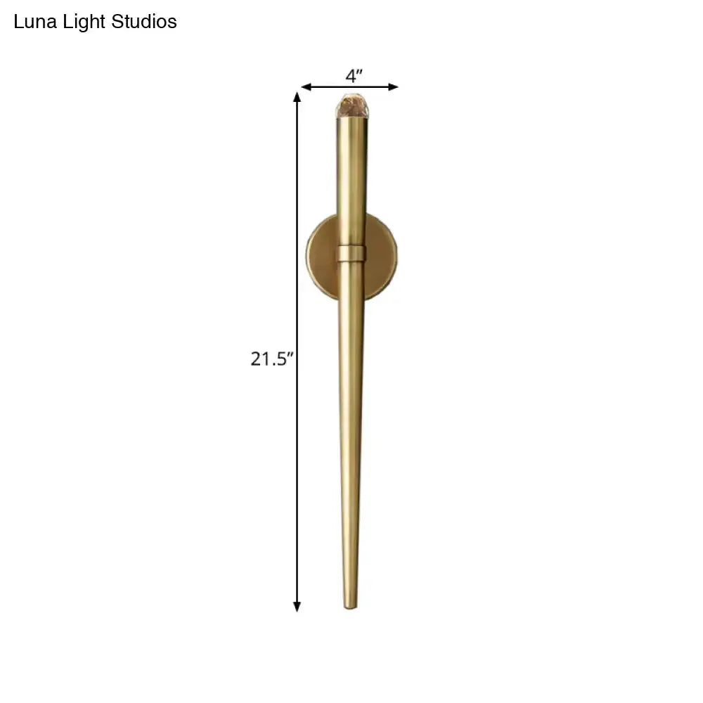 Gold tapered crystal LED wall lamp Decorbites gold metal sconce with crystal tip 21.5 in tall on Tampa Home & Garden Store