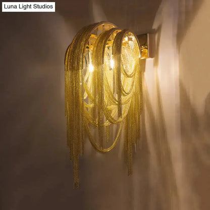 Modern gold tassel wall sconce with hanging chain drapes, Decorbites 110–120V on Tampa Home & Garden Store