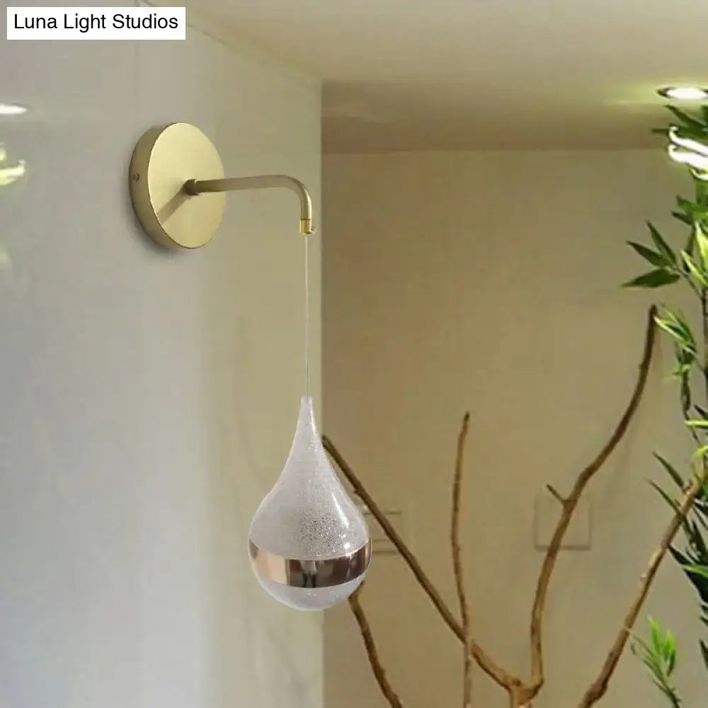 Gold Teardrop Wall Sconce with curved gold arm and frosted glass teardrop pendant on Tampa Home & Garden Store