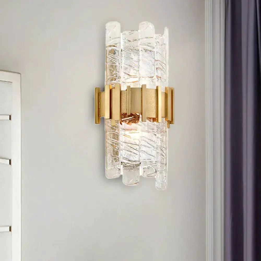 Modern gold textured glass sconce light fixture for bedroom wall with brass band on Tampa Home & Garden Store
