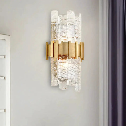 Modern gold textured glass sconce light fixture for bedroom wall with brass band on Tampa Home & Garden Store